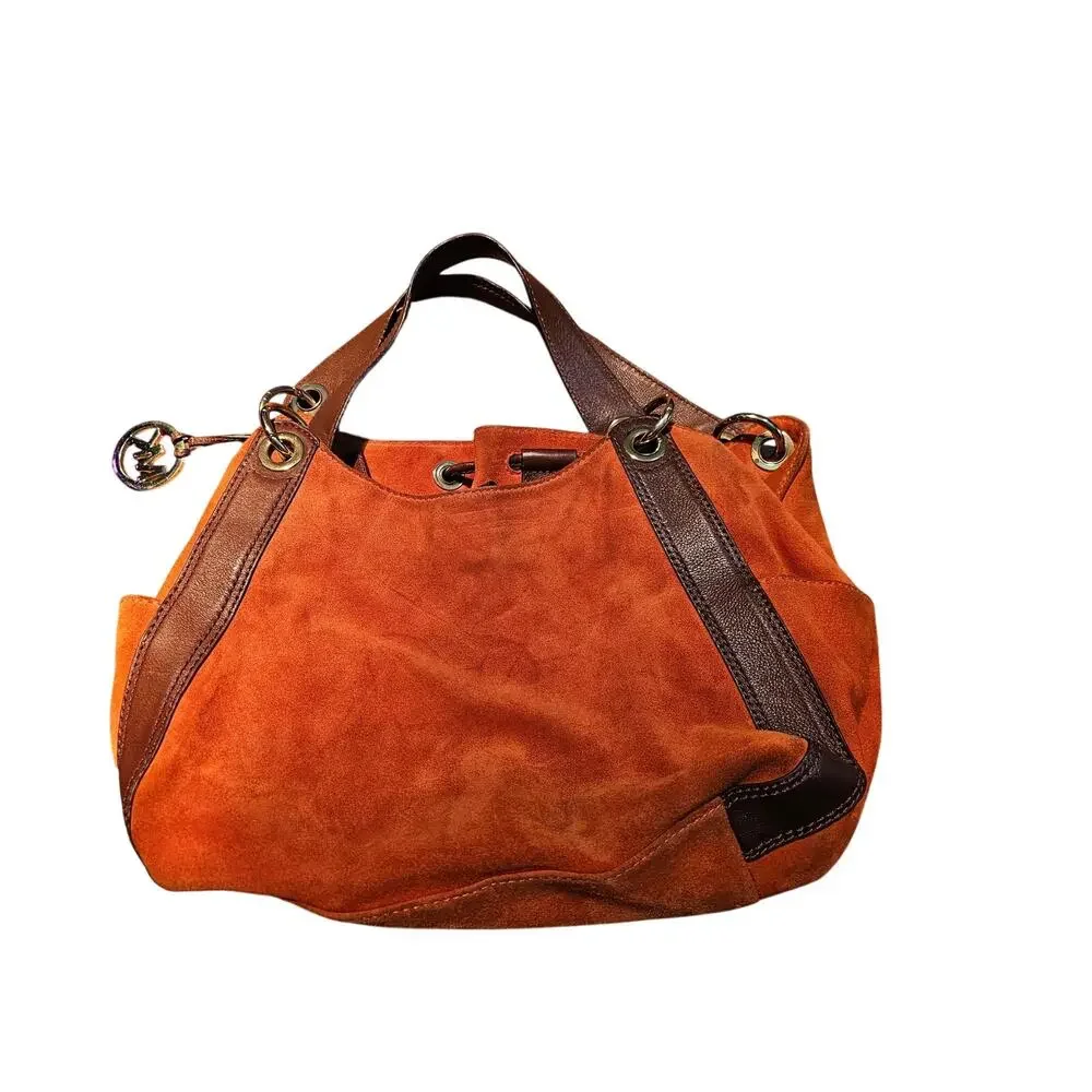 Michael Kors Y2K Cognac Suede Hobo Bag Drawstring Boho Western Purse